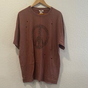 NWT - Easel Oversized Peace Sign Brown Graphic T-Shirt